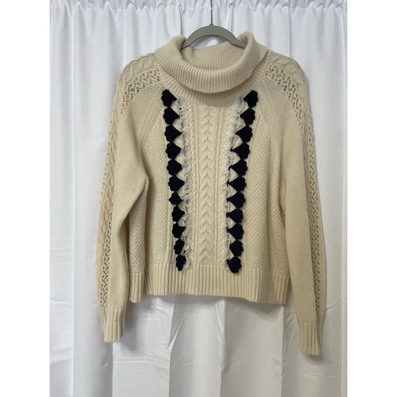 J.CREW Sweaters - J. Crew Sweater Womens L Ivory Lace Cable Knit Turtleneck Wool Blend